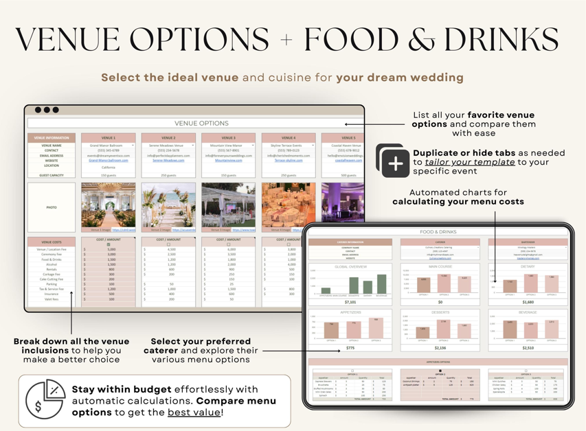 GUEST LIST, WEDDING BUDGTE, SETUP, SAVE TEH DATE, UEST LIST , WEDDING , FOOOD AND DRINKS , PHOTO GALLERY , VENUE OPTIONS , WEDDING PLANNER , SPREADSHEET , 