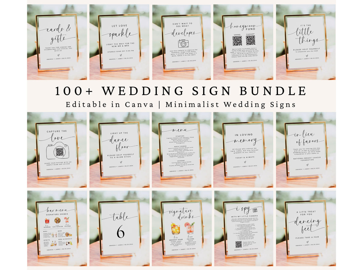 100+ Wedding Sign Templates | Editable Canva Wedding Signs Bundle
